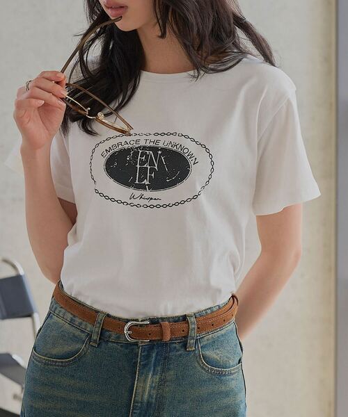 KOBE LETTUCE(コウベレタス)の「かすれプリントTシャツ(Tシャツ/カットソー・レディース・オフホワイト/ブラック・M)」の20枚目の写真