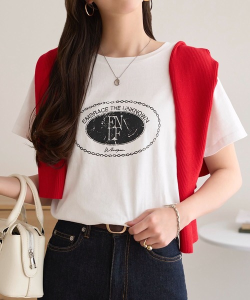 KOBE LETTUCE(コウベレタス)の「かすれプリントTシャツ(Tシャツ/カットソー・レディース・オフホワイト/ブラック・M)」の16枚目の写真