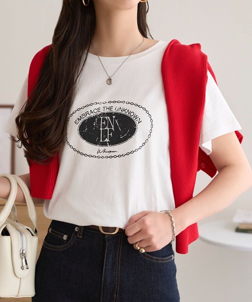 KOBE LETTUCE(コウベレタス)の「かすれプリントTシャツ(Tシャツ/カットソー・レディース・オフホワイト/ブラック・M)」の17枚目の写真