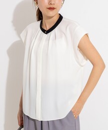 【BECシリーズ】ウォッシャブルストレッチジョーゼットフレンチスリーブブラウス