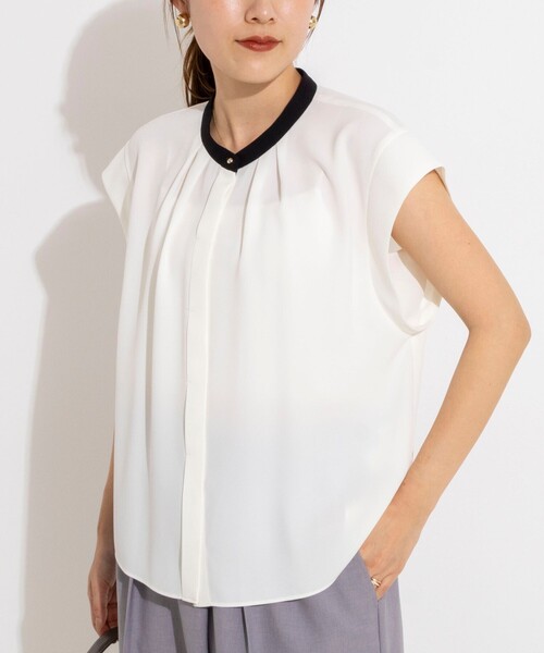 NOLLEY’S（ノーリーズ）の「【BECシリーズ】ウォッシャブルストレッチジョーゼットフレンチスリーブブラウス（シャツ/ブラウス・レディース・ブルー系その他6/オフホワイト/ホワイト系その他2・38）」の3枚目の写真