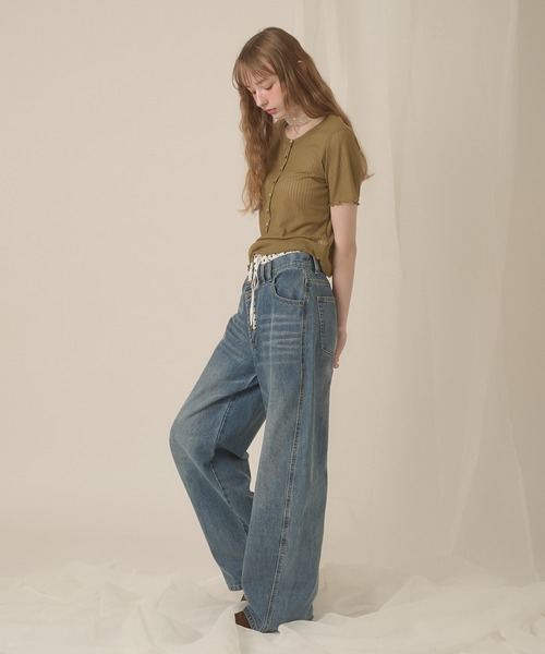 hazyl（ヘイジル）の「sheer rib henley tops / シアーリブヘンリートップス（Tシャツ/カットソー・レディース・カーキ/アイボリー・フリー）」の18枚目の写真