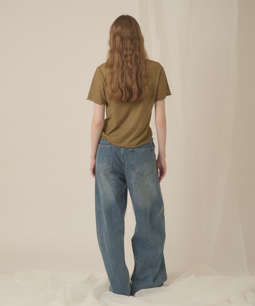 hazyl（ヘイジル）の「sheer rib henley tops / シアーリブヘンリートップス（Tシャツ/カットソー・レディース・カーキ/アイボリー・フリー）」の21枚目の写真