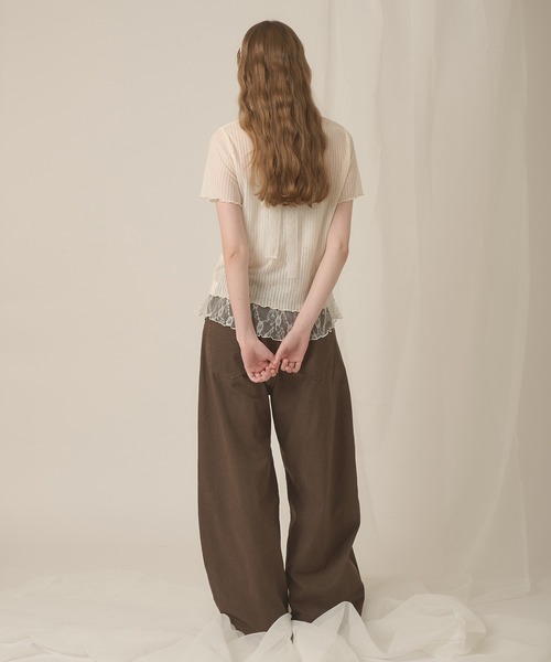 hazyl（ヘイジル）の「sheer rib henley tops / シアーリブヘンリートップス（Tシャツ/カットソー・レディース・カーキ/アイボリー・フリー）」の7枚目の写真