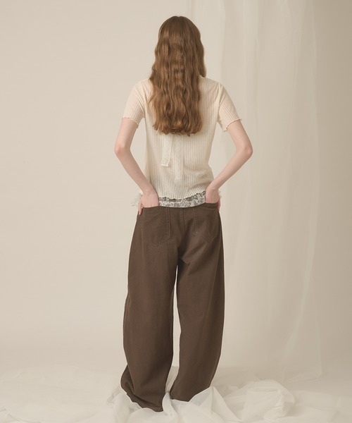 hazyl（ヘイジル）の「sheer rib henley tops / シアーリブヘンリートップス（Tシャツ/カットソー・レディース・カーキ/アイボリー・フリー）」の8枚目の写真