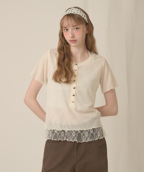 hazyl（ヘイジル）の「sheer rib henley tops / シアーリブヘンリートップス（Tシャツ/カットソー・レディース・カーキ/アイボリー・フリー）」の10枚目の写真