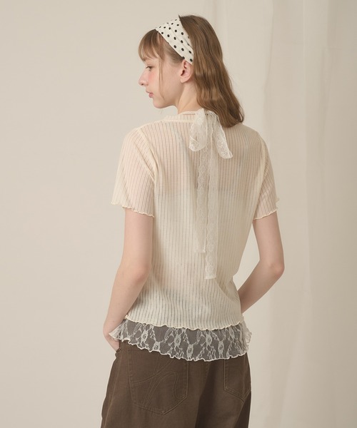 hazyl（ヘイジル）の「sheer rib henley tops / シアーリブヘンリートップス（Tシャツ/カットソー・レディース・カーキ/アイボリー・フリー）」の13枚目の写真