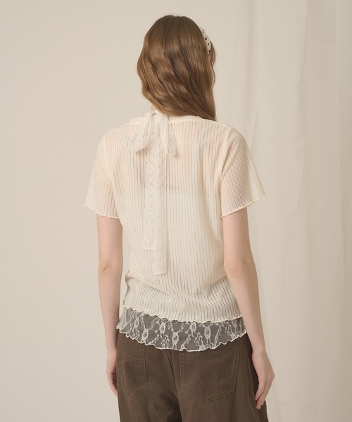 hazyl（ヘイジル）の「sheer rib henley tops / シアーリブヘンリートップス（Tシャツ/カットソー・レディース・カーキ/アイボリー・フリー）」の14枚目の写真