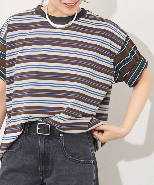 JOURNAL STANDARD(ジャーナルスタンダード)の「クレイジーボーダーTEE(Tシャツ/カットソー・レディース・パープル/ブラウン/ブラック・FREE)」の2枚目の写真