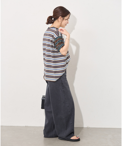 JOURNAL STANDARD(ジャーナルスタンダード)の「クレイジーボーダーTEE(Tシャツ/カットソー・レディース・パープル/ブラウン/ブラック・FREE)」の4枚目の写真