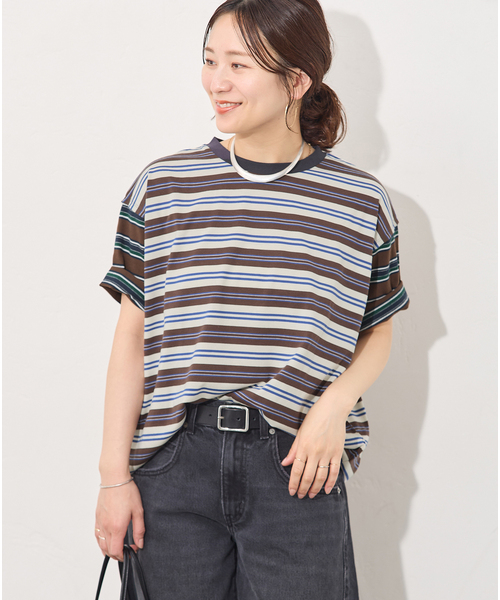 JOURNAL STANDARD(ジャーナルスタンダード)の「クレイジーボーダーTEE(Tシャツ/カットソー・レディース・パープル/ブラウン/ブラック・FREE)」の5枚目の写真