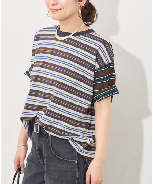 JOURNAL STANDARD(ジャーナルスタンダード)の「クレイジーボーダーTEE(Tシャツ/カットソー・レディース・パープル/ブラウン/ブラック・FREE)」の6枚目の写真