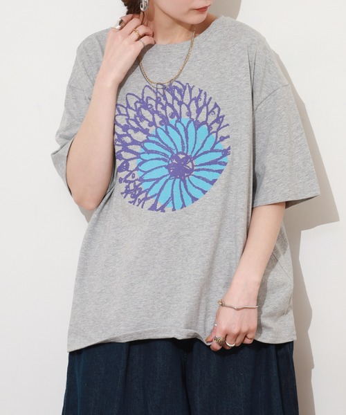 BARNDOOR（バーンドア）の「20/-天竺 ダリア プリント T 26SS 半袖（Tシャツ/カットソー・レディース・ネイビー/杢グレー/オフホワイト・FREE）」の11枚目の写真