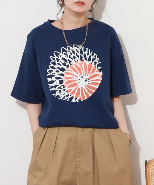 BARNDOOR（バーンドア）の「20/-天竺 ダリア プリント T 26SS 半袖（Tシャツ/カットソー・レディース・ネイビー/杢グレー/オフホワイト・FREE）」の17枚目の写真