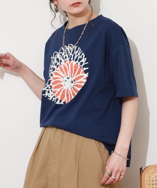 BARNDOOR（バーンドア）の「20/-天竺 ダリア プリント T 26SS 半袖（Tシャツ/カットソー・レディース・ネイビー/杢グレー/オフホワイト・FREE）」の18枚目の写真