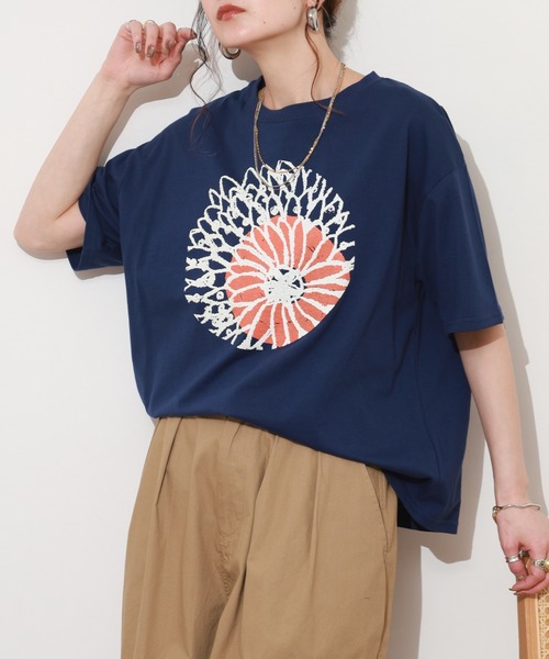 BARNDOOR（バーンドア）の「20/-天竺 ダリア プリント T 26SS 半袖（Tシャツ/カットソー・レディース・ネイビー/杢グレー/オフホワイト・FREE）」の19枚目の写真