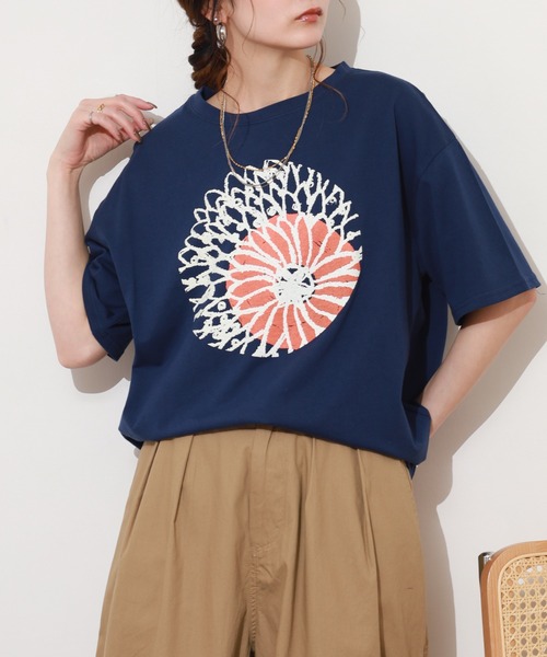 BARNDOOR（バーンドア）の「20/-天竺 ダリア プリント T 26SS 半袖（Tシャツ/カットソー・レディース・ネイビー/杢グレー/オフホワイト・FREE）」の20枚目の写真