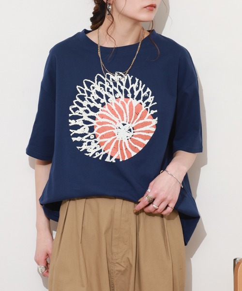 BARNDOOR（バーンドア）の「20/-天竺 ダリア プリント T 26SS 半袖（Tシャツ/カットソー・レディース・ネイビー/杢グレー/オフホワイト・FREE）」の21枚目の写真