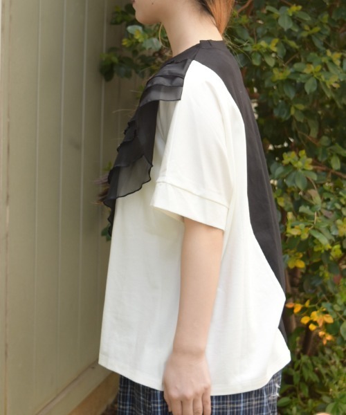axes femme（アクシーズファム）の「チュールフリルＴシャツ（Tシャツ/カットソー・レディース・ホワイト/ブラック・FREE）」の9枚目の写真