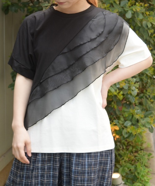 axes femme（アクシーズファム）の「チュールフリルＴシャツ（Tシャツ/カットソー・レディース・ホワイト/ブラック・FREE）」の7枚目の写真