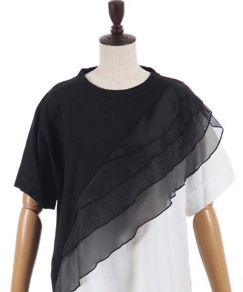 axes femme（アクシーズファム）の「チュールフリルＴシャツ（Tシャツ/カットソー・レディース・ホワイト/ブラック・FREE）」の3枚目の写真
