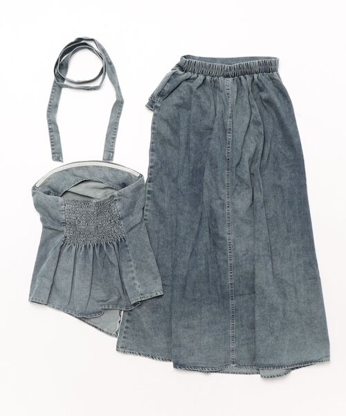 CECIL McBEE(セシルマクビー)の「ボウタイ付きデニムセットアップ(ワンピース・レディース・ブラック/サックスブルー・MEDIUM)」の3枚目の写真