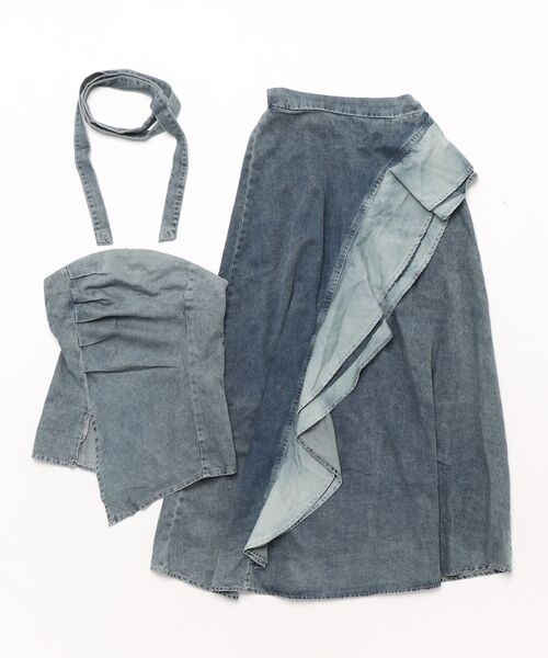 CECIL McBEE(セシルマクビー)の「ボウタイ付きデニムセットアップ(ワンピース・レディース・ブラック/サックスブルー・MEDIUM)」の10枚目の写真