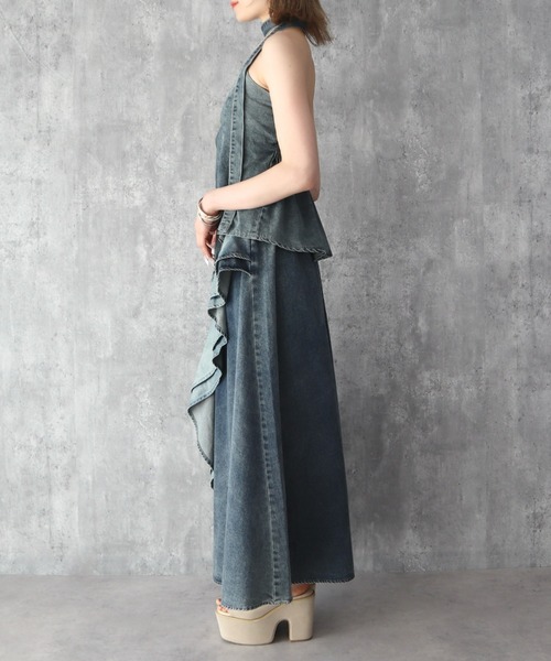 CECIL McBEE(セシルマクビー)の「ボウタイ付きデニムセットアップ(ワンピース・レディース・ブラック/サックスブルー・MEDIUM)」の5枚目の写真