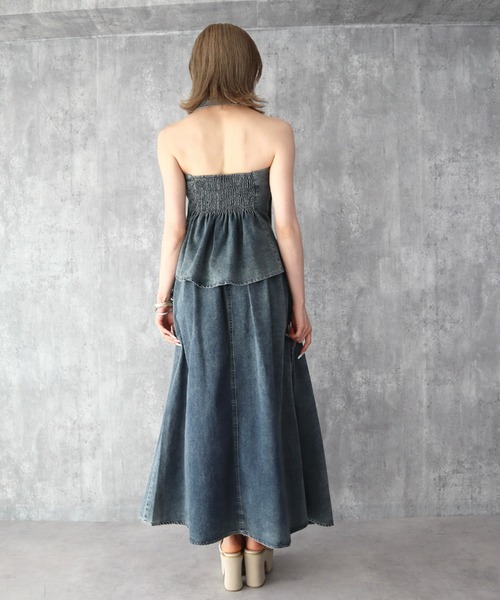 CECIL McBEE(セシルマクビー)の「ボウタイ付きデニムセットアップ(ワンピース・レディース・ブラック/サックスブルー・MEDIUM)」の6枚目の写真