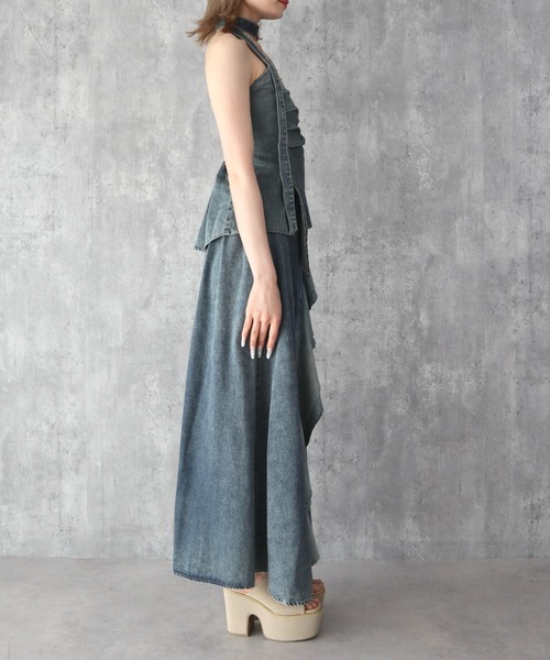 CECIL McBEE(セシルマクビー)の「ボウタイ付きデニムセットアップ(ワンピース・レディース・ブラック/サックスブルー・MEDIUM)」の7枚目の写真