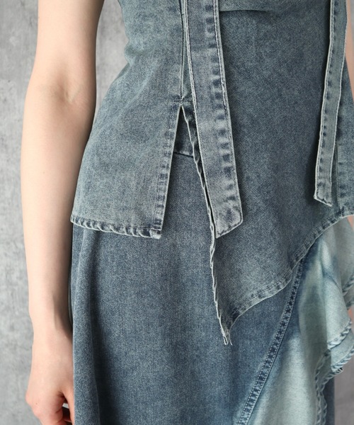 CECIL McBEE(セシルマクビー)の「ボウタイ付きデニムセットアップ(ワンピース・レディース・ブラック/サックスブルー・MEDIUM)」の9枚目の写真