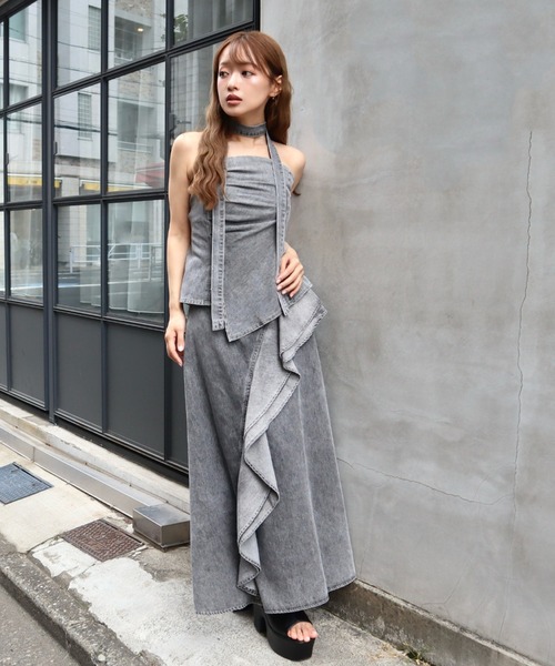 CECIL McBEE(セシルマクビー)の「ボウタイ付きデニムセットアップ(ワンピース・レディース・ブラック/サックスブルー・MEDIUM)」の11枚目の写真