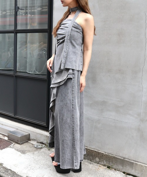 CECIL McBEE(セシルマクビー)の「ボウタイ付きデニムセットアップ(ワンピース・レディース・ブラック/サックスブルー・MEDIUM)」の12枚目の写真