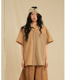 Ethnic Coloring Open Collar Shirts Beige (Ver. 26ss)