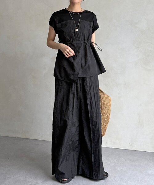 DouDou(ドゥドゥ)の「【WEB限定/セットアップ可能】ワッシャーナイロンビスチェドッキングTEE(Tシャツ/カットソー・レディース・ブラック/ベージュ・FREE)」の5枚目の写真