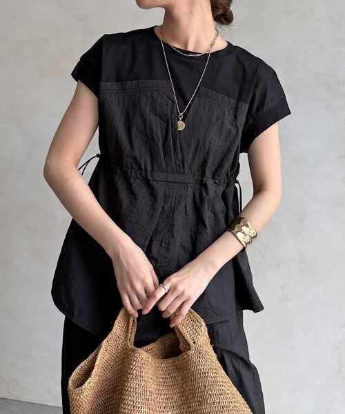 DouDou(ドゥドゥ)の「【WEB限定/セットアップ可能】ワッシャーナイロンビスチェドッキングTEE(Tシャツ/カットソー・レディース・ブラック/ベージュ・FREE)」の8枚目の写真