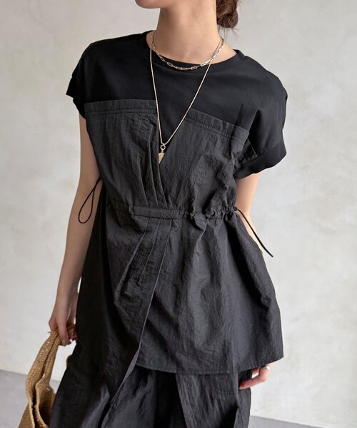 DouDou(ドゥドゥ)の「【WEB限定/セットアップ可能】ワッシャーナイロンビスチェドッキングTEE(Tシャツ/カットソー・レディース・ブラック/ベージュ・FREE)」の9枚目の写真