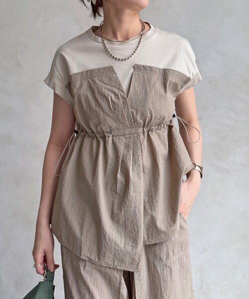 DouDou(ドゥドゥ)の「【WEB限定/セットアップ可能】ワッシャーナイロンビスチェドッキングTEE(Tシャツ/カットソー・レディース・ブラック/ベージュ・FREE)」の17枚目の写真