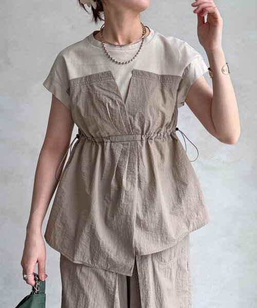 DouDou(ドゥドゥ)の「【WEB限定/セットアップ可能】ワッシャーナイロンビスチェドッキングTEE(Tシャツ/カットソー・レディース・ブラック/ベージュ・FREE)」の18枚目の写真