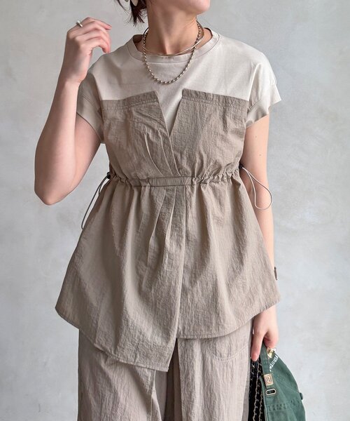 DouDou(ドゥドゥ)の「【WEB限定/セットアップ可能】ワッシャーナイロンビスチェドッキングTEE(Tシャツ/カットソー・レディース・ブラック/ベージュ・FREE)」の19枚目の写真