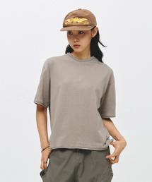 [ユニセックス] レイヤード切り替えクロップ半袖Tシャツ_サンドグレー