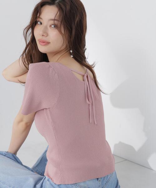 PROPORTION BODY DRESSING(プロポーションボディドレッシング)の「前後2wayストラップラウンドリブニット / 1216270605(ニット/セーター・レディース・ブラック/ホワイト系その他/ピンク・FREE)」の1枚目の写真