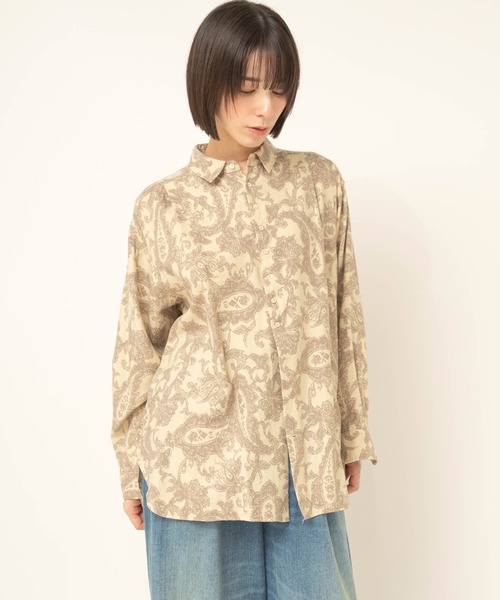 RNA-N(アールエヌエーエヌ)の「B2990 ジャカードトーンプリントシャツ(シャツ/ブラウス・レディース・グリーン/アイボリー/ブラック・FREE)」の6枚目の写真