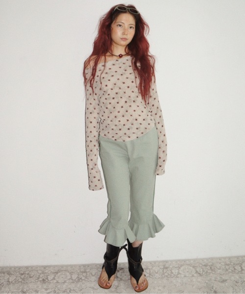 musubore(ムスボレ)の「frill capri pants / フリルカプリパンツ(その他パンツ・レディース・グリーン/ブラック・0/1)」の4枚目の写真
