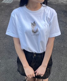 ガーリーキャットプリント半袖Tシャツ