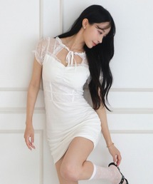 Lace Gathered Mini Dress / レースギャザーミニワンピース
