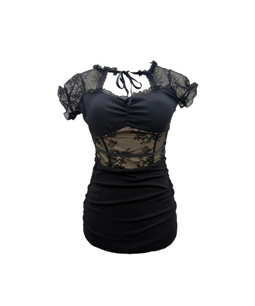 ALLuRing ChaRm(アリュリングチャーム)の「Lace Gathered Mini Dress / レースギャザーミニワンピース(ワンピース・レディース・ホワイト/ブラック・FREE)」の20枚目の写真