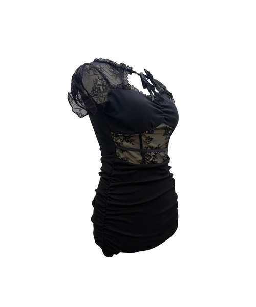 ALLuRing ChaRm(アリュリングチャーム)の「Lace Gathered Mini Dress / レースギャザーミニワンピース(ワンピース・レディース・ホワイト/ブラック・FREE)」の19枚目の写真