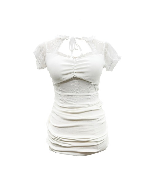 ALLuRing ChaRm(アリュリングチャーム)の「Lace Gathered Mini Dress / レースギャザーミニワンピース(ワンピース・レディース・ホワイト/ブラック・FREE)」の22枚目の写真
