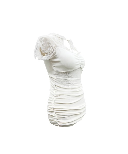 ALLuRing ChaRm(アリュリングチャーム)の「Lace Gathered Mini Dress / レースギャザーミニワンピース(ワンピース・レディース・ホワイト/ブラック・FREE)」の21枚目の写真